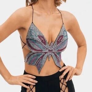 Rhinestone butterfly top